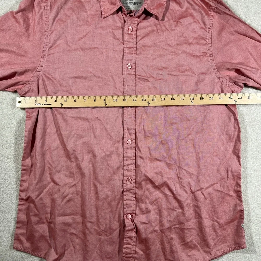 Guess Button Down Shirt Mens XXL Salmon Pink Slim Fit Long Sleeve Cotton‎ Oxford